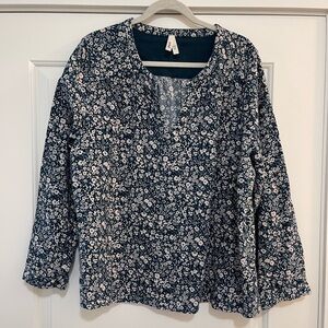 PACT Navy Blue Floral Blouse